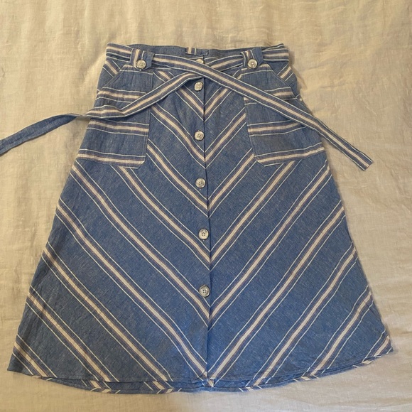 Laundry by Shelli Segal Blue & White Linen-blend Midi skirt, Size L - Picture 2 of 6